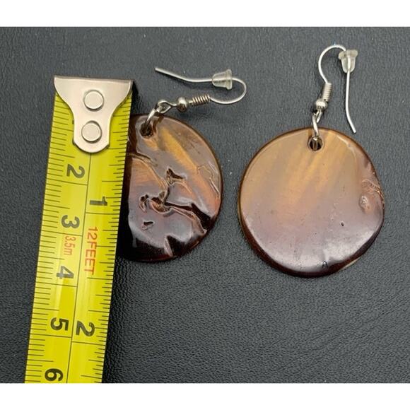 Brown Ombré Iridescent Painted Shell Dangle Earrings Great Fall Color Boho - Picture 4 of 4